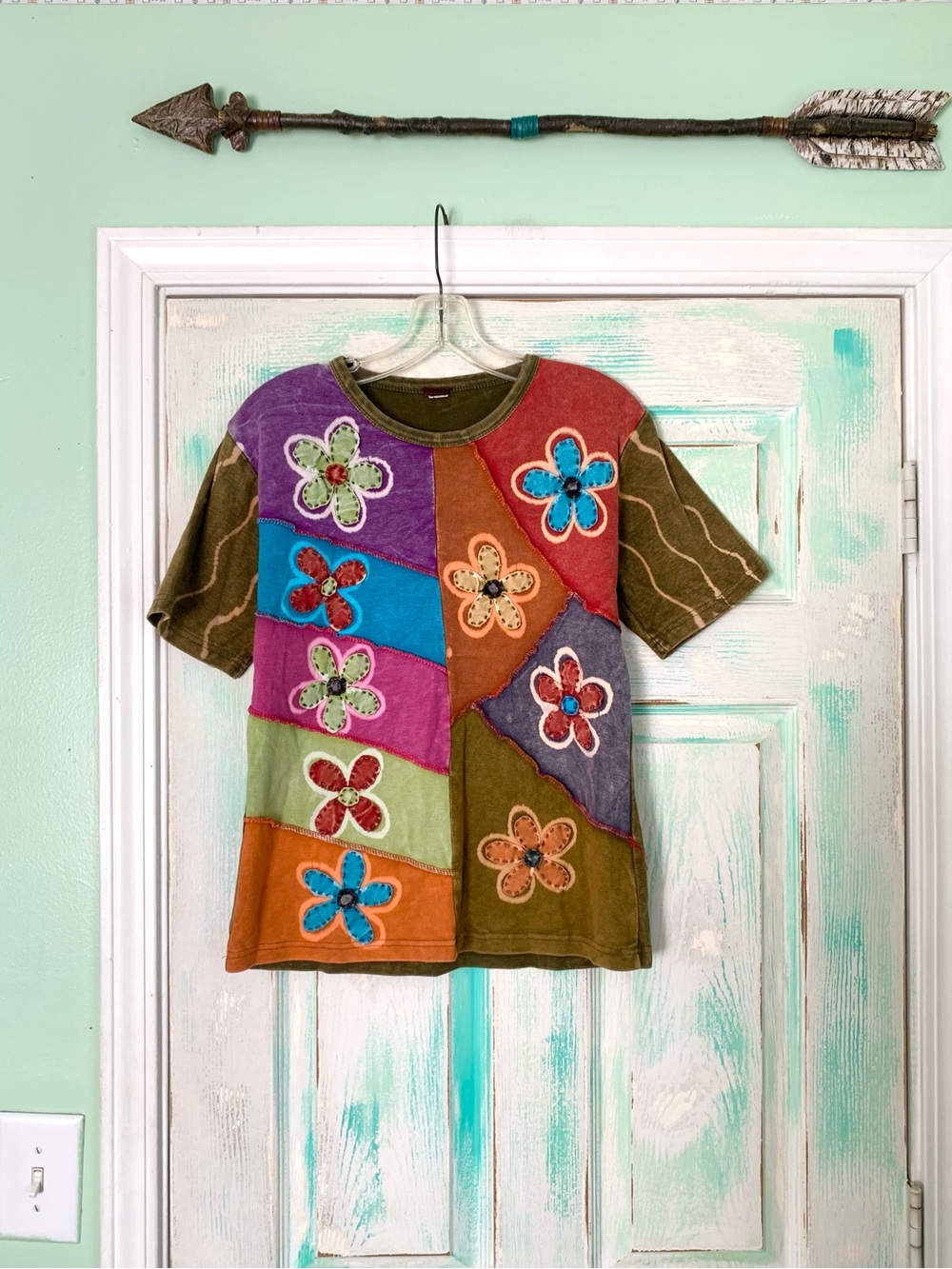 2000’s KPC Patchwork Hippie Tie-Dye Floral T-Shirt Size Large